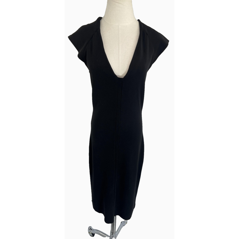 Groceries Apparel Dress Womens Medium Black Organic Cotton Midi Cap‎ Sleeve USA